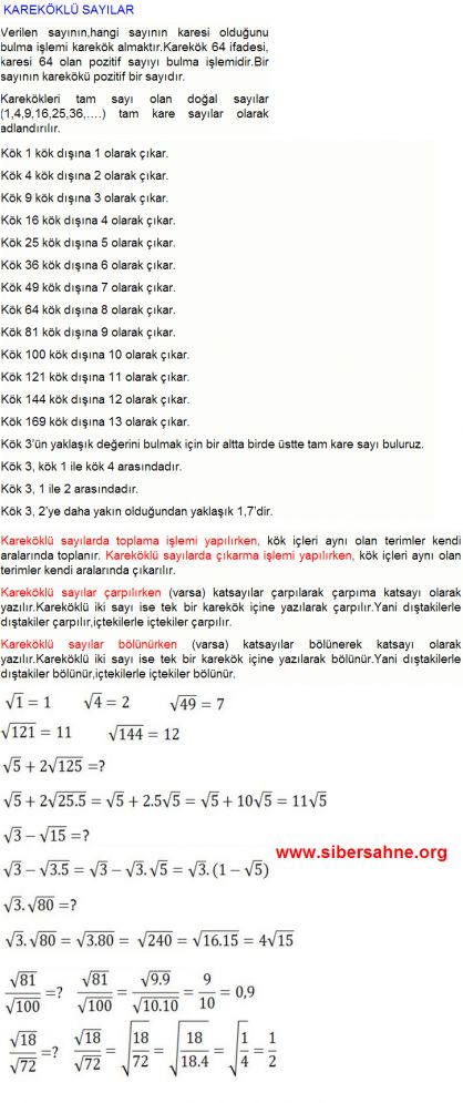 8. sınıf kareköklü sayılarla toplama çıkarma konu anlatımı video ...